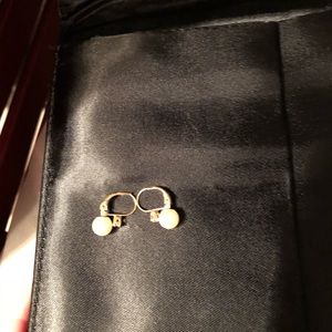 14k yellow gold hanging pearl/diamond earrings